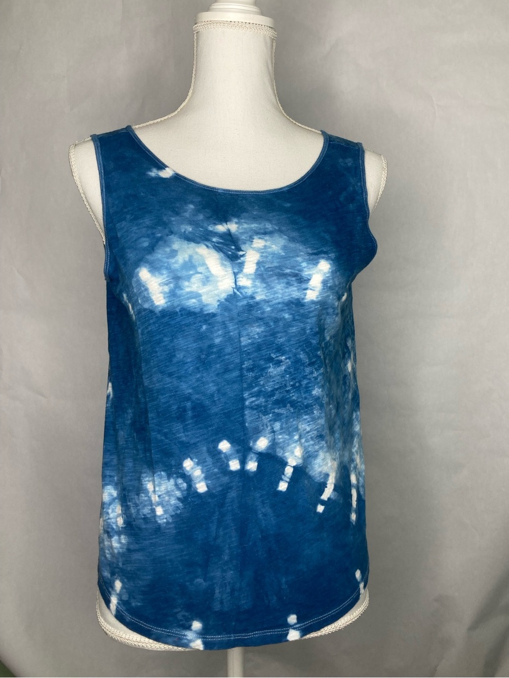 Custom Indigo Dyed LOFT VINTAGE SOFT Tank Top S Women Small Back V-Neck Shibori